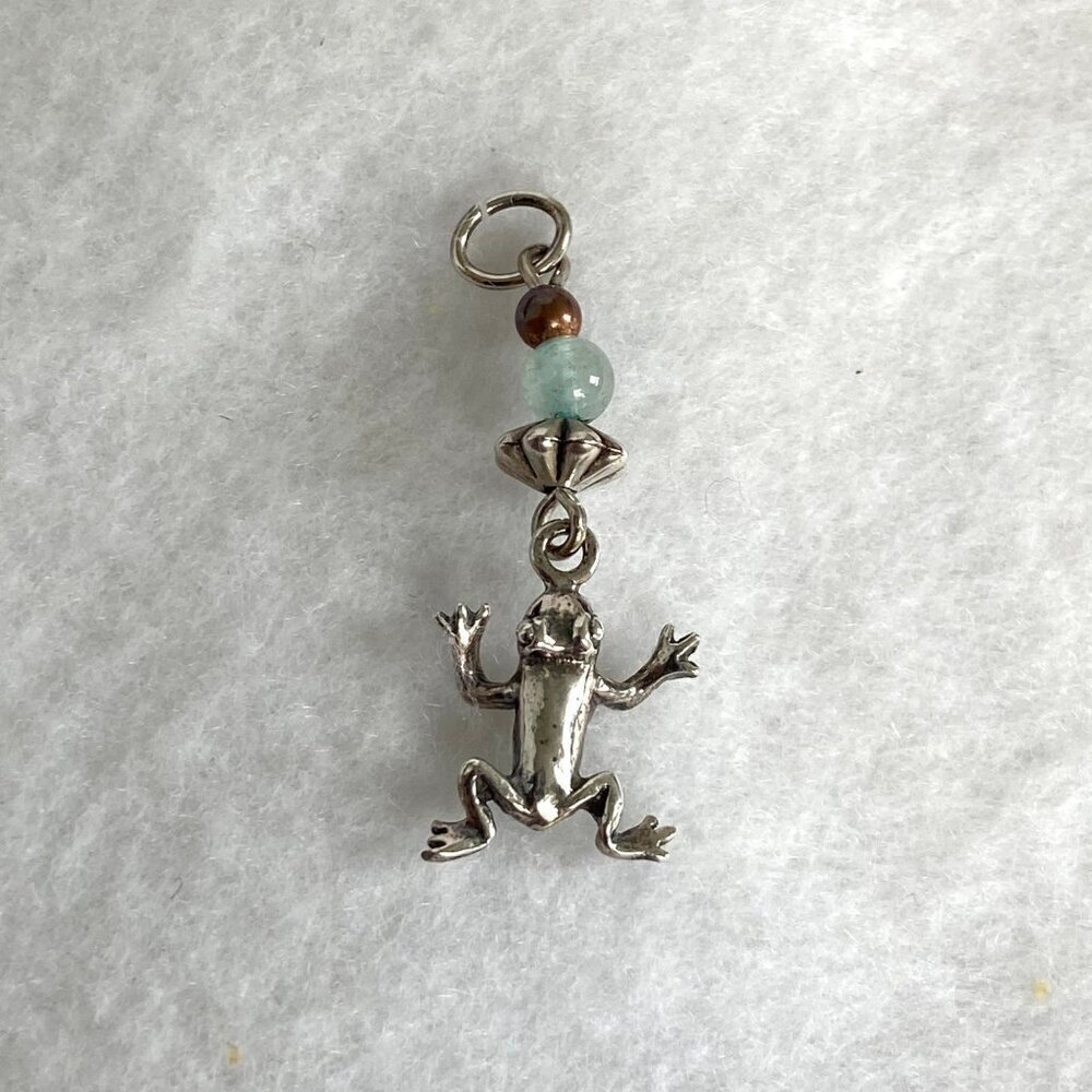 Sterling Silver 925 Tiny Dainty Beaded Aquamarine Frog Dangle Charm Amphibian